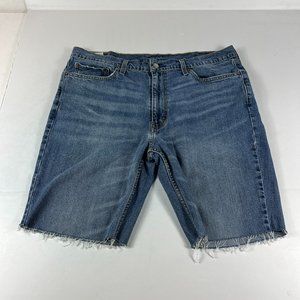 Levi's Jean Shorts Men 36 514 Slim Blue Fade Whiskers Cut Off Denim Jorts Tag 38
